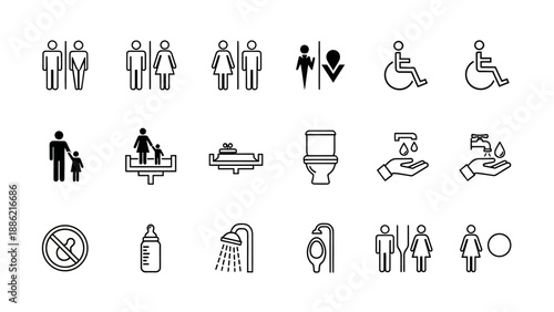Collection of public restroom and facility icons.