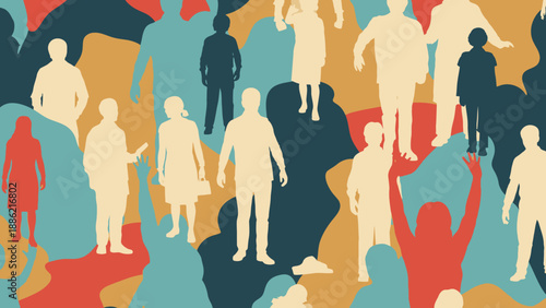 Diverse Crowd of People Silhouettes Seamless Pattern.