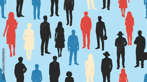 Diverse Group of People Silhouettes Standing Together.