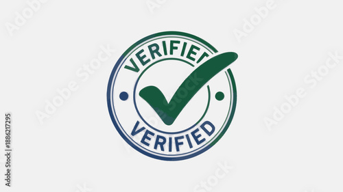 Verified Stamp with Green Checkmark in Circular Badge with Blue and Green Border for Authentication