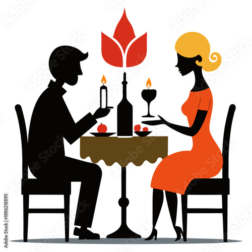 Valentine Romantic Candle Dinner Silhouette