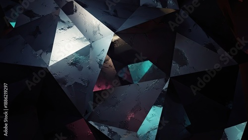 A dark abstract background with geometric shapes and vibrant colors