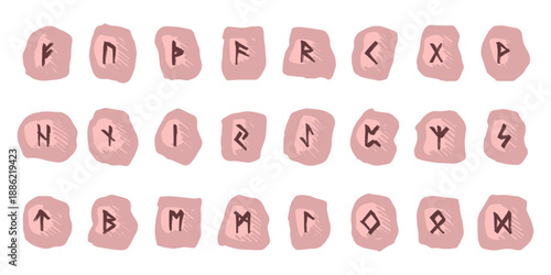 Set of hand drawn viking runes Rune stones with ancient norse alphabet characters engraved on them Scandinavian futhark germanic celtic Single element for design, print, web, decor