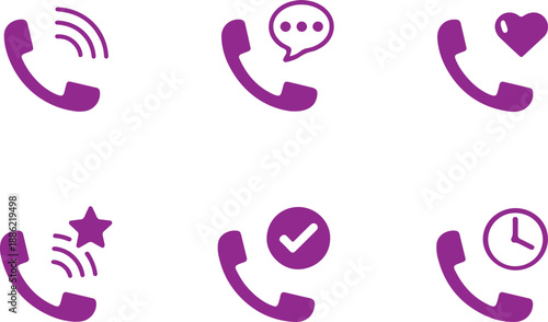 Essential phone communication icon set illustrating various call statuses and interactions isolated on white background, Vector, illustration