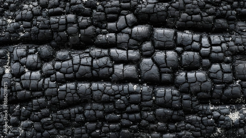 Close up of charred wood texture after fire.