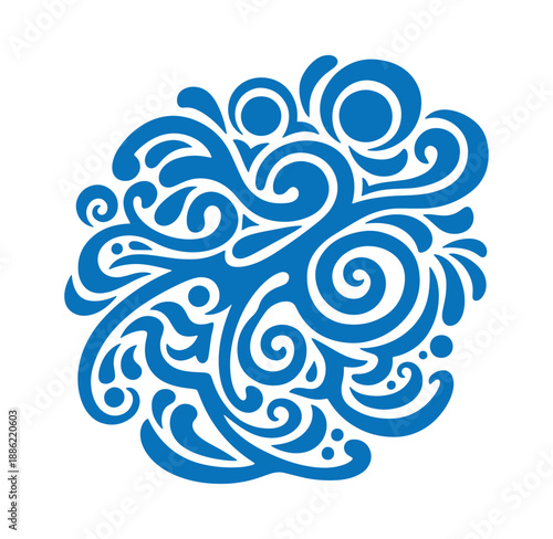 Decorative blue swirls and curves design element for graphic design and backgrounds