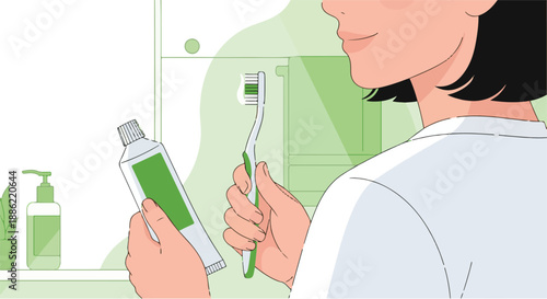 Illustrative depiction of an individual's morning dental care ritual, showcasing the essential tools for maintaining fresh breath and healthy teeth