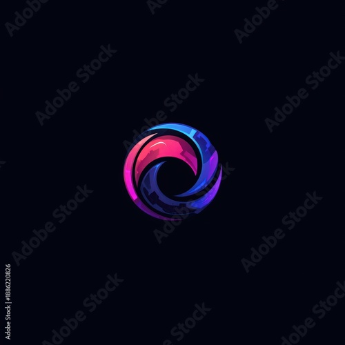 Abstract, vibrant orb design with layered colors and dark background