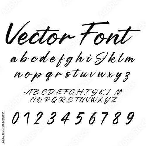 Creative brush script font with uppercase and lowercase