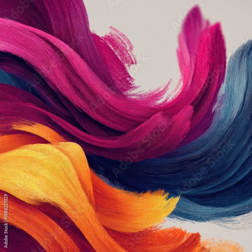 Abstract artwork of colorful brushstrokes swirling, overlapping, blending hues, textured