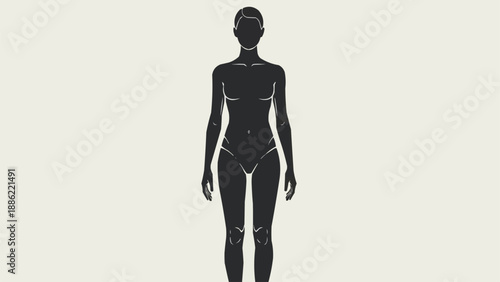 Silhouette of a woman standing facing forward.