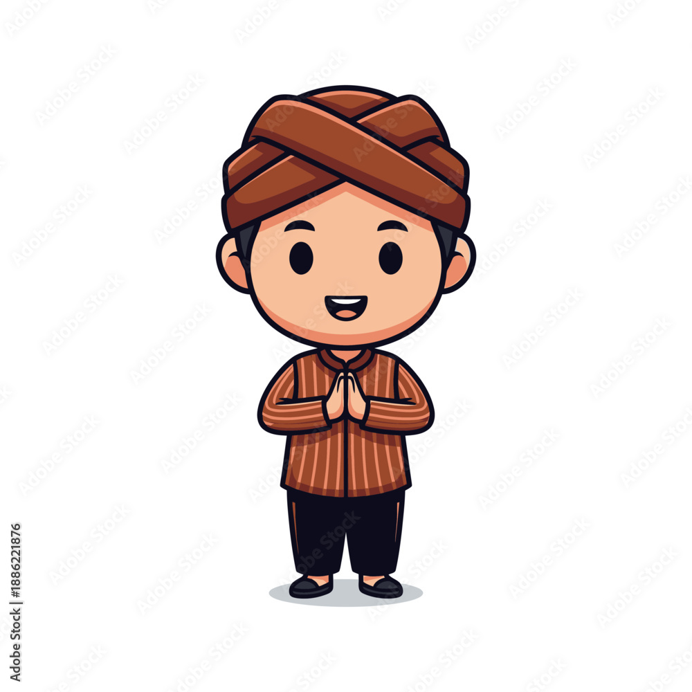 Ταπετσαρία Cartoon boy in traditional dress with hands together in greeting or prayer