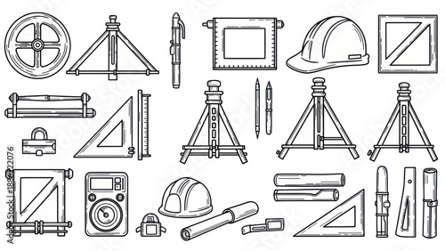 Engineering and architecture tools collection construction and design elements