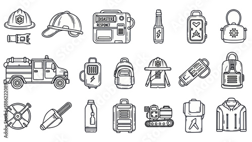 Emergency response and rescue equipment icons vector set