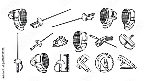 Fencing equipment vector illustration set for sport or design elements