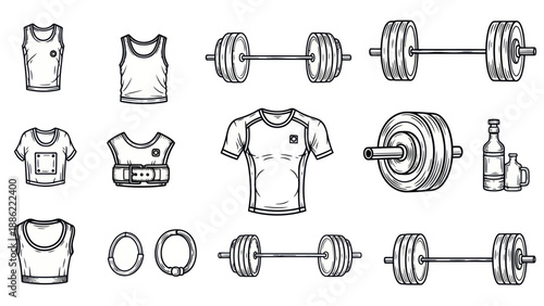 Fitness and weightlifting equipment vector set for health and wellness