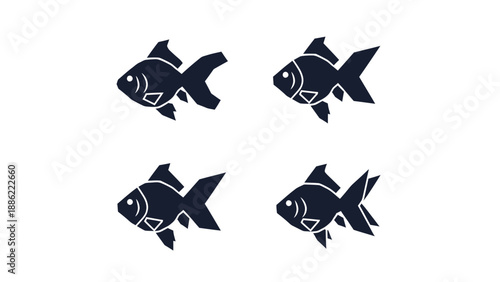 Set of Four Goldfish Icons. Simple Silhouette Vector Fish Illustrations for Aquarium, Pet Shop, or Aquatic Design