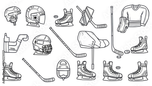 Hockey equipment illustration set protective gear skates and accessories