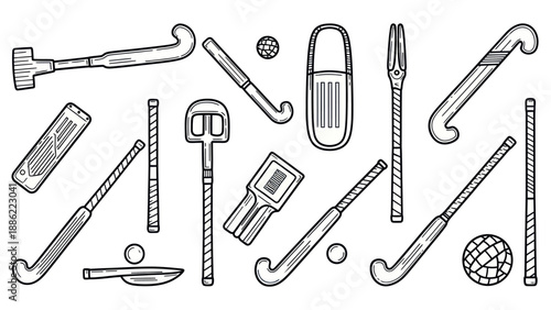 Hockey equipment illustration set sticks ball and accessories vector graphics