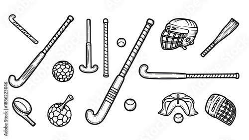 Hockey equipment set vector illustration design elements isolated