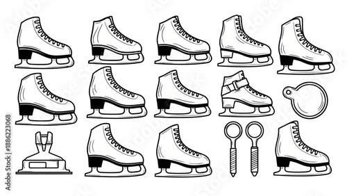 Ice skates collection black and white vector illustrations for design