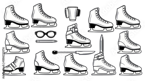 Ice skates collection vector illustration set winter sports activity design