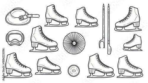 Ice skating equipment illustration skates helmets and accessories