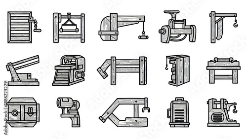 Industrial machinery collection illustration engineering and manufacturing equipment