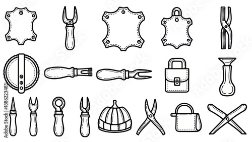 Leathercraft tools collection vector illustration of crafting equipment
