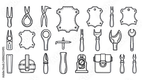 Leathercraft tools vector illustration for design and manufacturing