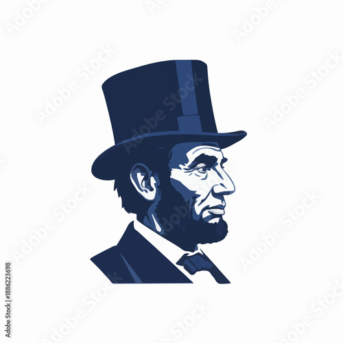 Illustration of Abraham Lincoln wearing a top hat and suit from a side view