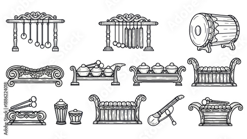 Traditional musical instruments vector set isolated on white background