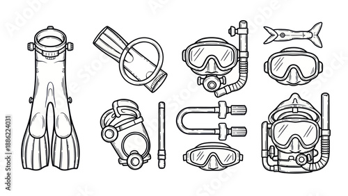 Underwater exploration equipment vector illustration for diving and exploration