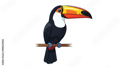 Cartoon Toucan Illustration - Tropical Bird Perched on Branch