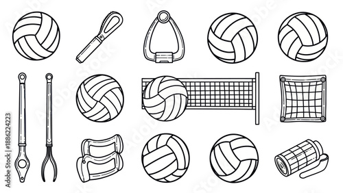 Volleyball and sport equipment vector illustrations isolated on white