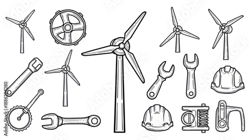 Wind turbine illustrations and engineering tools for renewable energy designs