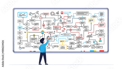 Complex Diagram on Whiteboard: Problem Solving & Strategic Planning