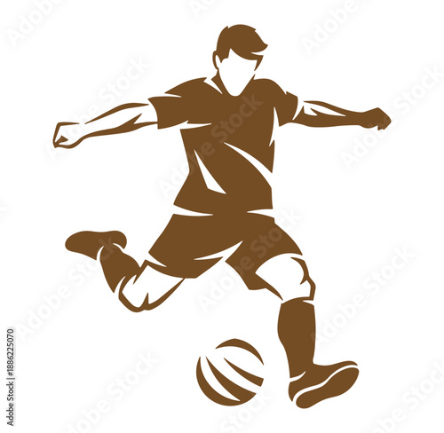 Silhouette illustration of a soccer player kicking the ball towards a goal during the match.