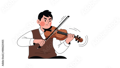 Violinist in Frustration: Cartoon Illustration of a Struggling Musician