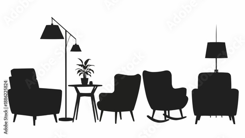 Silhouette of modern living room furniture set.