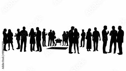 Silhouette of people gathered at an event or party.