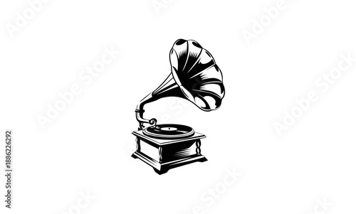 Vintage Gramophone Illustration - Retro Antique Record Player Vector Icon