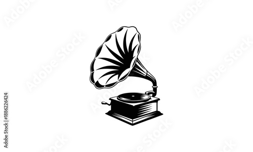 Vintage Gramophone Illustration - Retro Antique Record Player Vector Icon