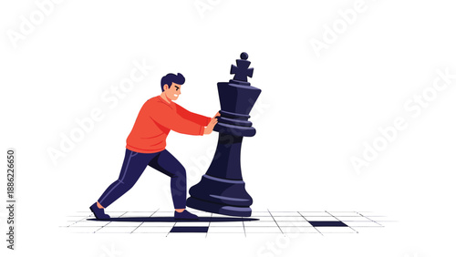 Strategic Move: Man Moving a Chess King Piece