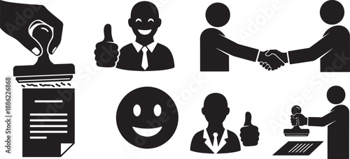 Black Solid Budget Approval Silhouettes Set of Six on White Background