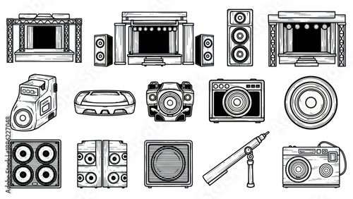 Set of stage and sound system elements for music event designs