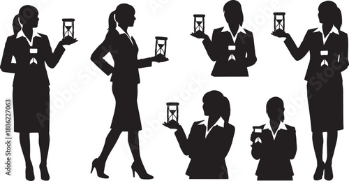 Black Solid Woman With Hourglass Silhouettes Set of Six on White Background