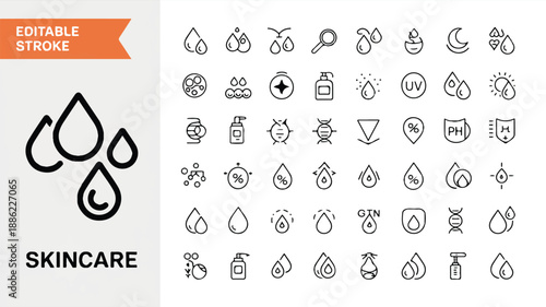 A Collection of 50 Minimalist Line Art Icons for Skincare, Beauty, and Cosmetics