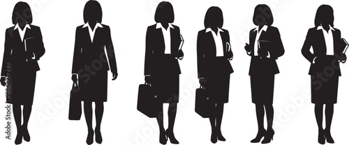 Black Solid Woman Holding Magnet Silhouettes Set of Six on White Background