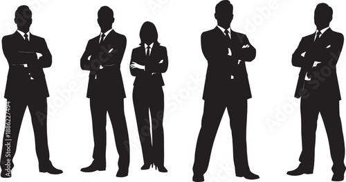 Black Solid CEO Portrait Silhouettes Set of Six on White Background